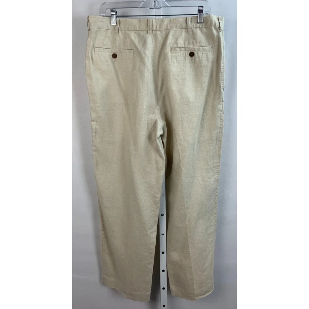 Jos A Bank 100% Linen Pants Mens 36 x 29 Cream Beige Flat Front